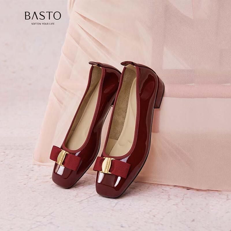 BASTO Women s Square Toe Chunky Heel Low-Cut Pumps 38