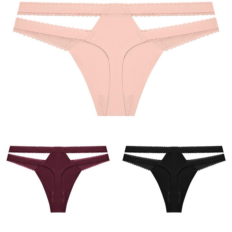 FINETOO 3Pcs/Set Women Thongs V Waist G-String Solid Color Striped Panties Female T-Back Underwear Intimate Lingerie