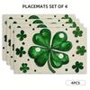 1 Set White Dot Shamrock Lucky Irish St. Patrick'S Day Placemat, Seasonal Spring, 12 x 18 inches, Polyester 100%, Hand Wash Only, Woven