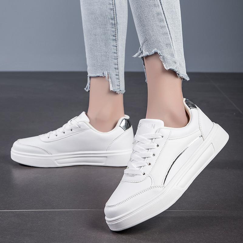 Leather Hot Sell Women Shoes Ladies Casual Skateboard Sneakers For Women Tennis Walking Trend Casual Shoe Italian White