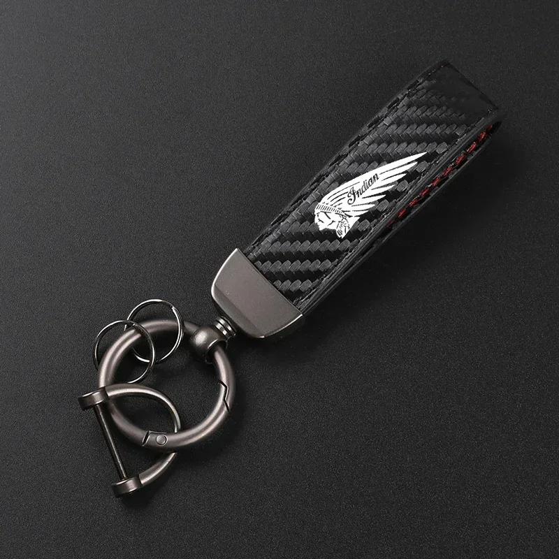 Luksusowy Skórzany Brelok do Kluczy Motocyklowych Smycz Prezent dla Indian CHIEF Chieftain Roadmaster Scout Springfield czarny