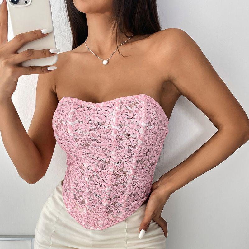 INS Summer Young Adult Double Layer Flower Lace Fresh Fishbone Detachable Shoulder Strap Tube Top Vest