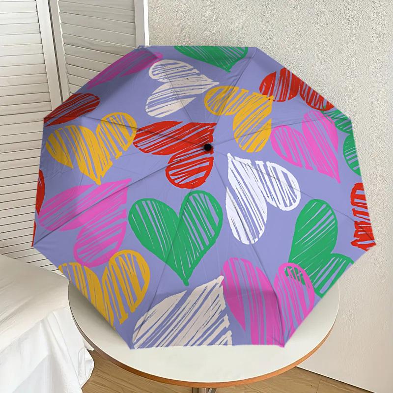 1pc Heart Print Automatic Open/Close Umbrella, 8-Rib Sturdy Frame, Umbrella for Travel, Everyday, Formal Events yy251126022