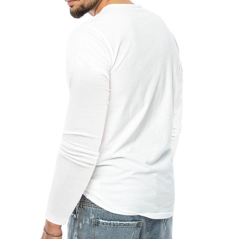 Four Seasons Men's T-shirt Long-sleeved Bottoming Shirt Slim Buttons V-neck Long-sleeved Body Shirt Men's