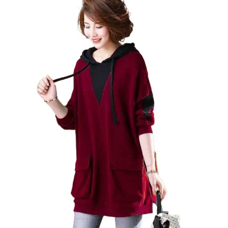 Korean Style Women's Plus Size Hooded Sweatshirt - Long Sleeve, Mid-Length, for Autumn 2021