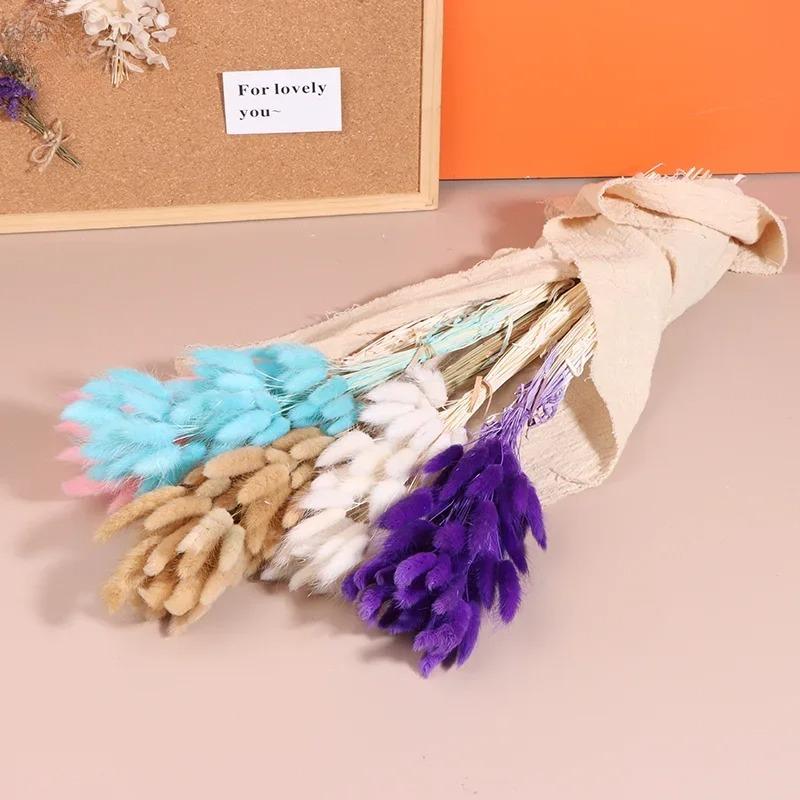 60 Stück Natur Hasenschwanzgras Trockenblumenstrauß Hochzeitsfeier Deko Flauschiges Pampasgras Weihnachten DIY Blumengesteck