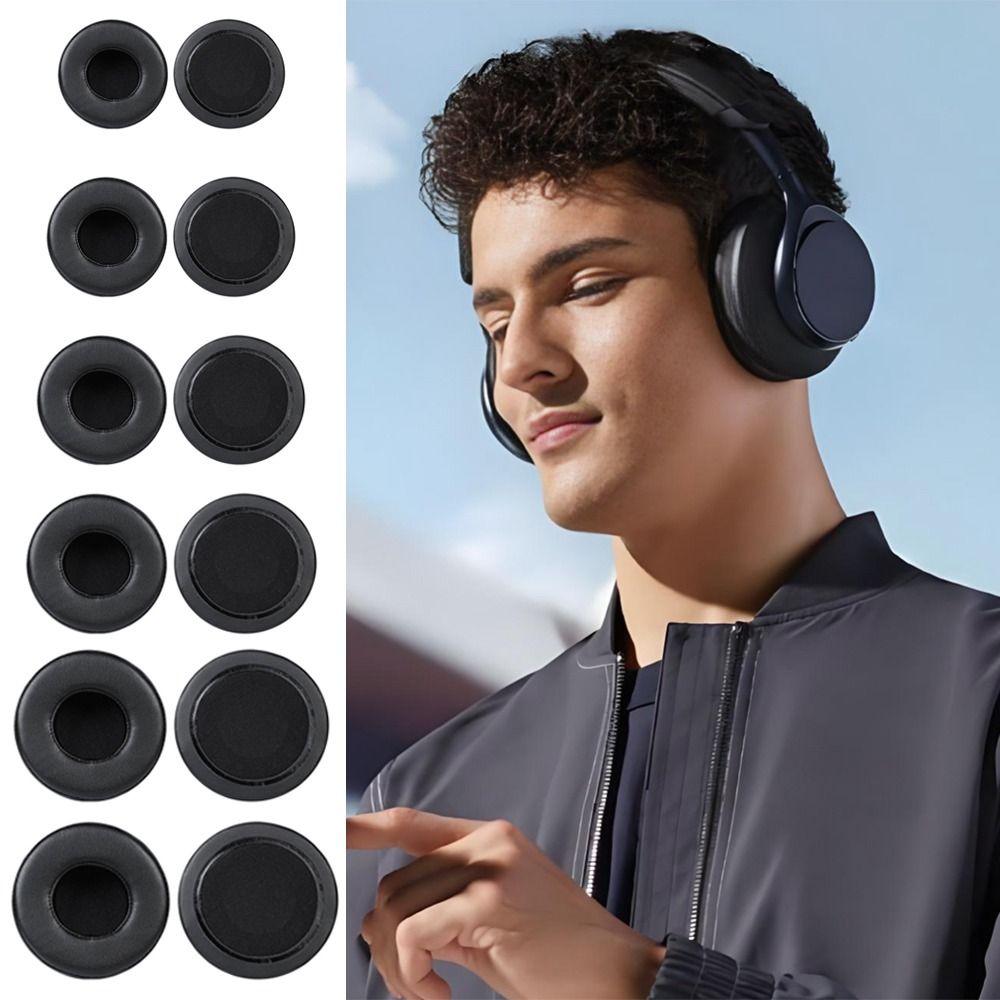 1Pair Round Ear Cushion Protein Leather Headphone Protective Cover Ear Pads  Headphones Accessories