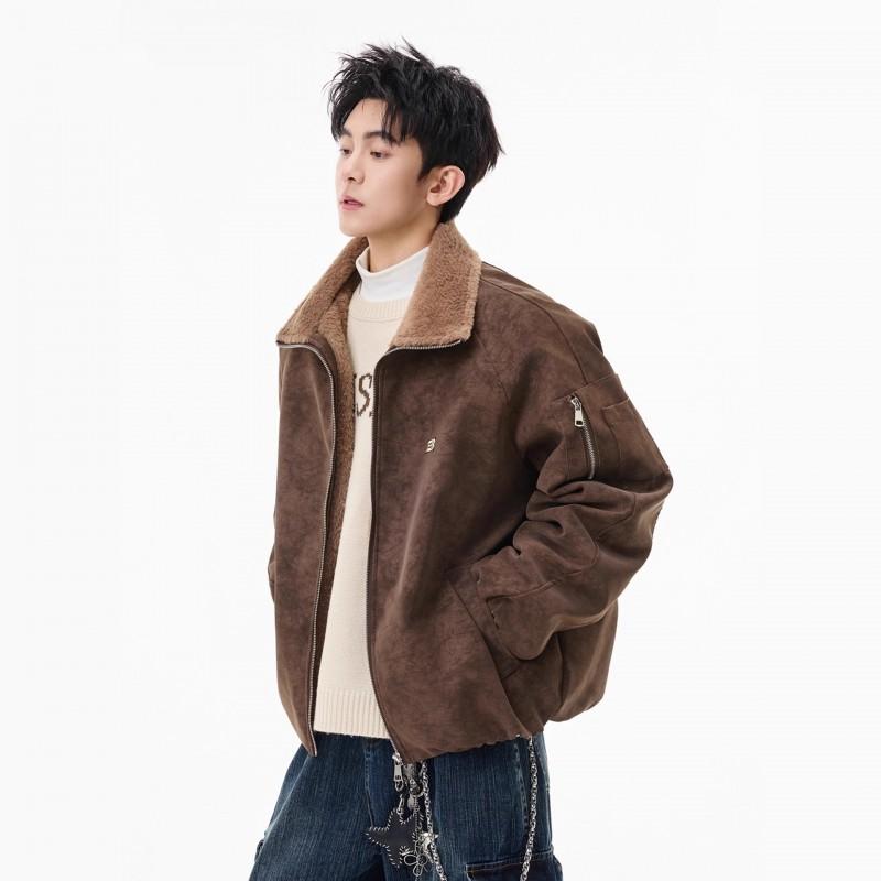 Mens Faux Rabbit Fur PU Padded Jacket Loose Fit Warm Winter Work Coat Couples
