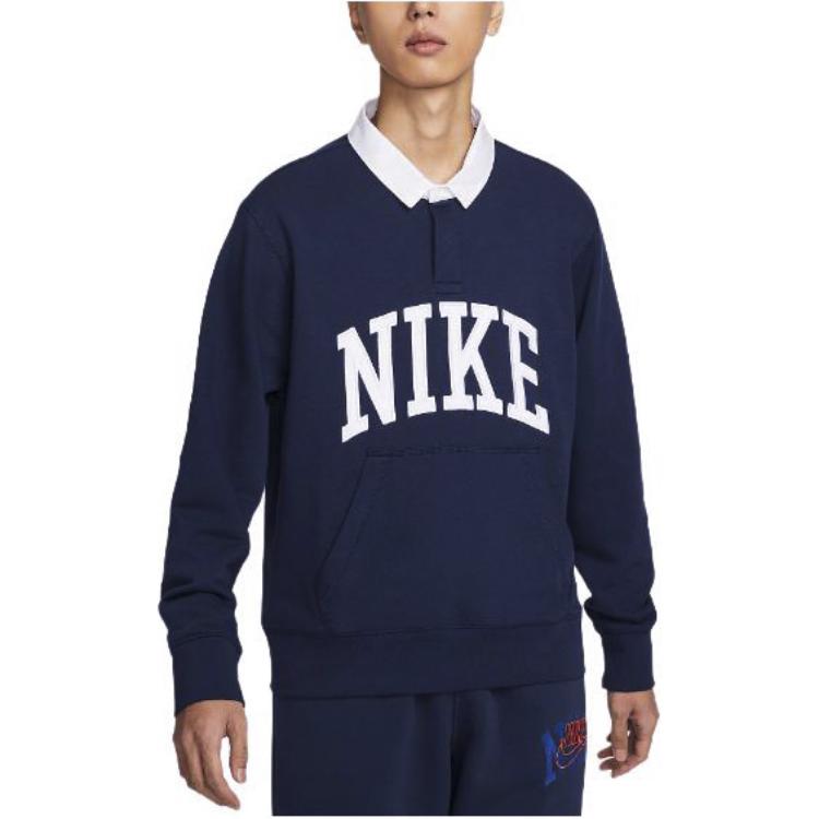 Nike Fitted Pullover Long Sleeve Polo Men Tops Navy-Blue FN3113-410