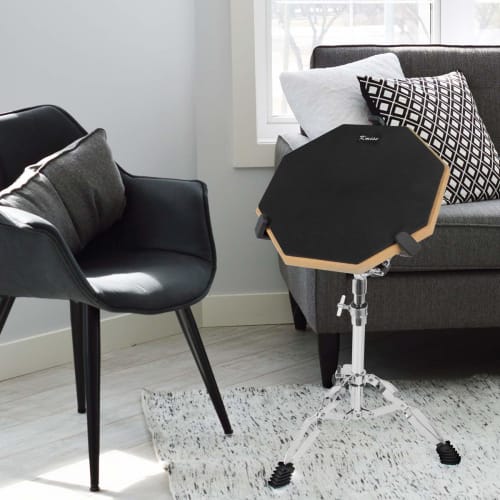 Kmise 12-inch Drum Practice Pad with Stand and Sticks, Black Rubber, Quiet and High-Rebound