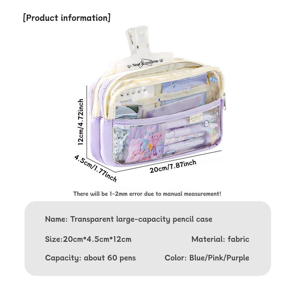 Transparente vierlagige Stiftetasche mit großer Kapazität Studenten-Schreibwaren-Aufbewahrungstasche Schulbürobedarf Schreibwaren