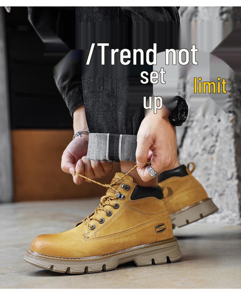 Oryginalna Skóra Żółte Retro Męskie Buty Martin na Grubej Podeszwie - 2025 Wysokie Buty Robocze