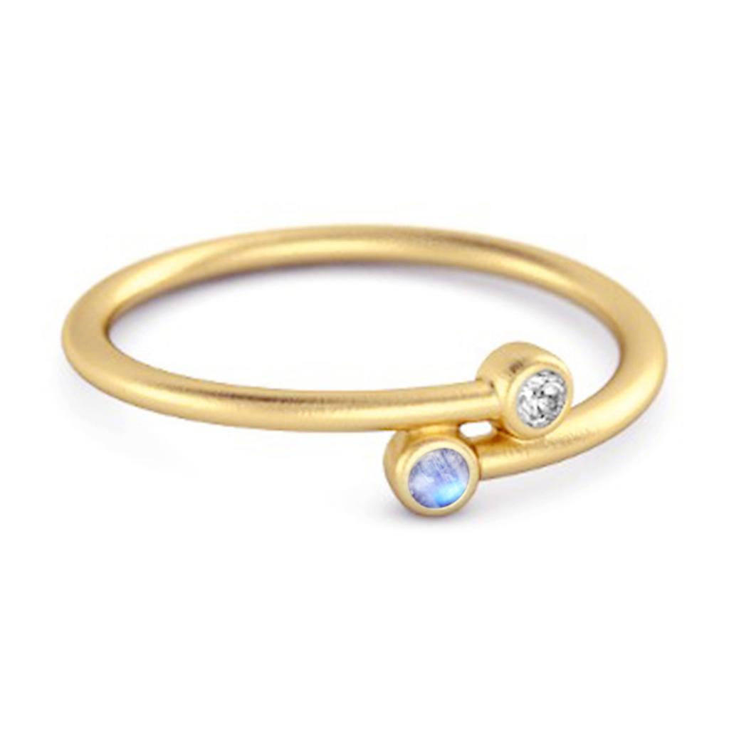 Moonstone Open Bezel Two-Stone Ring - 925 Sterling Silver Gold Vermeil