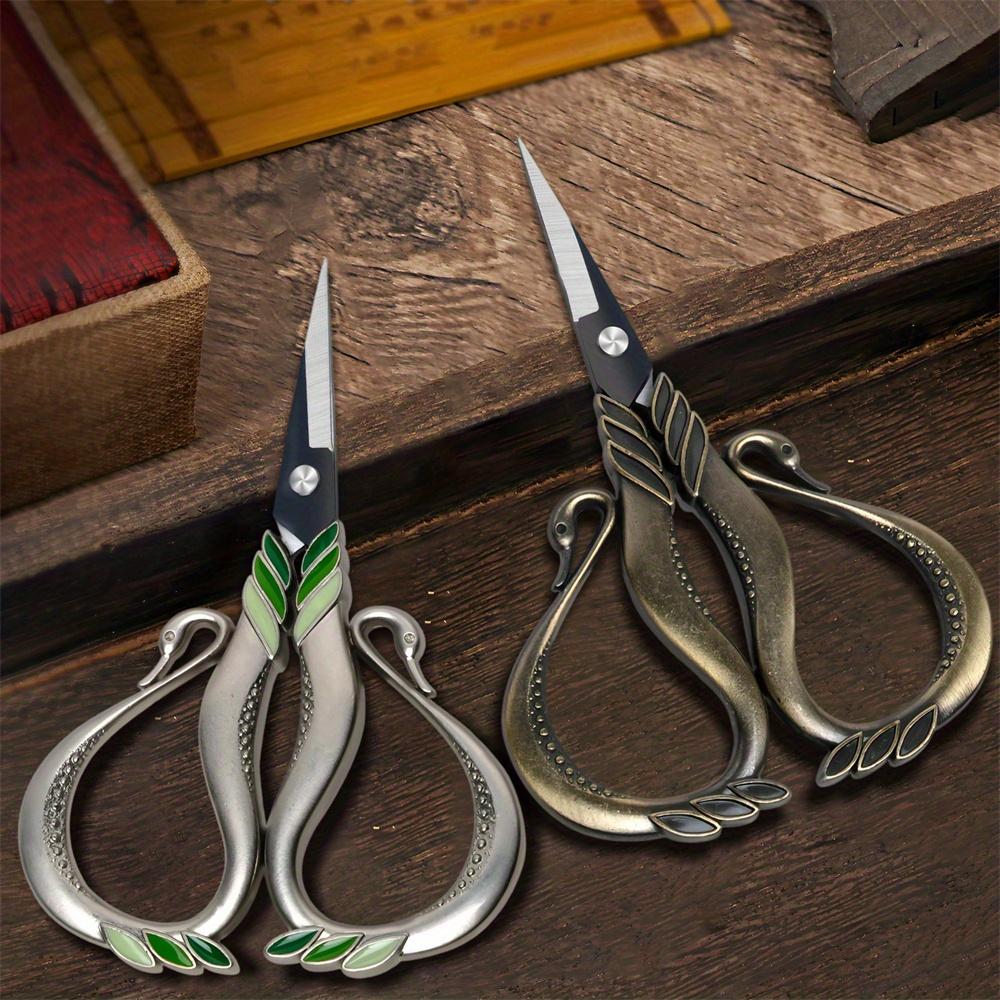 [1pc Vintage Steel Scissors] Vintage Style Scissors - 1pc Durable Steel Mini Sewing Cutter with Elegant Metallic Handles | Perfect for Embroidery
