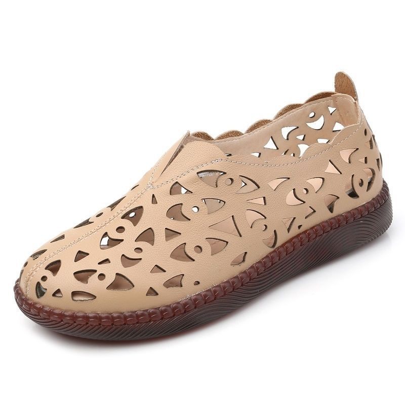 Hollow Out Women's Shoes New Summer Sandals Round Toe Non Slip Flat Leather Shoes Toe Shoes