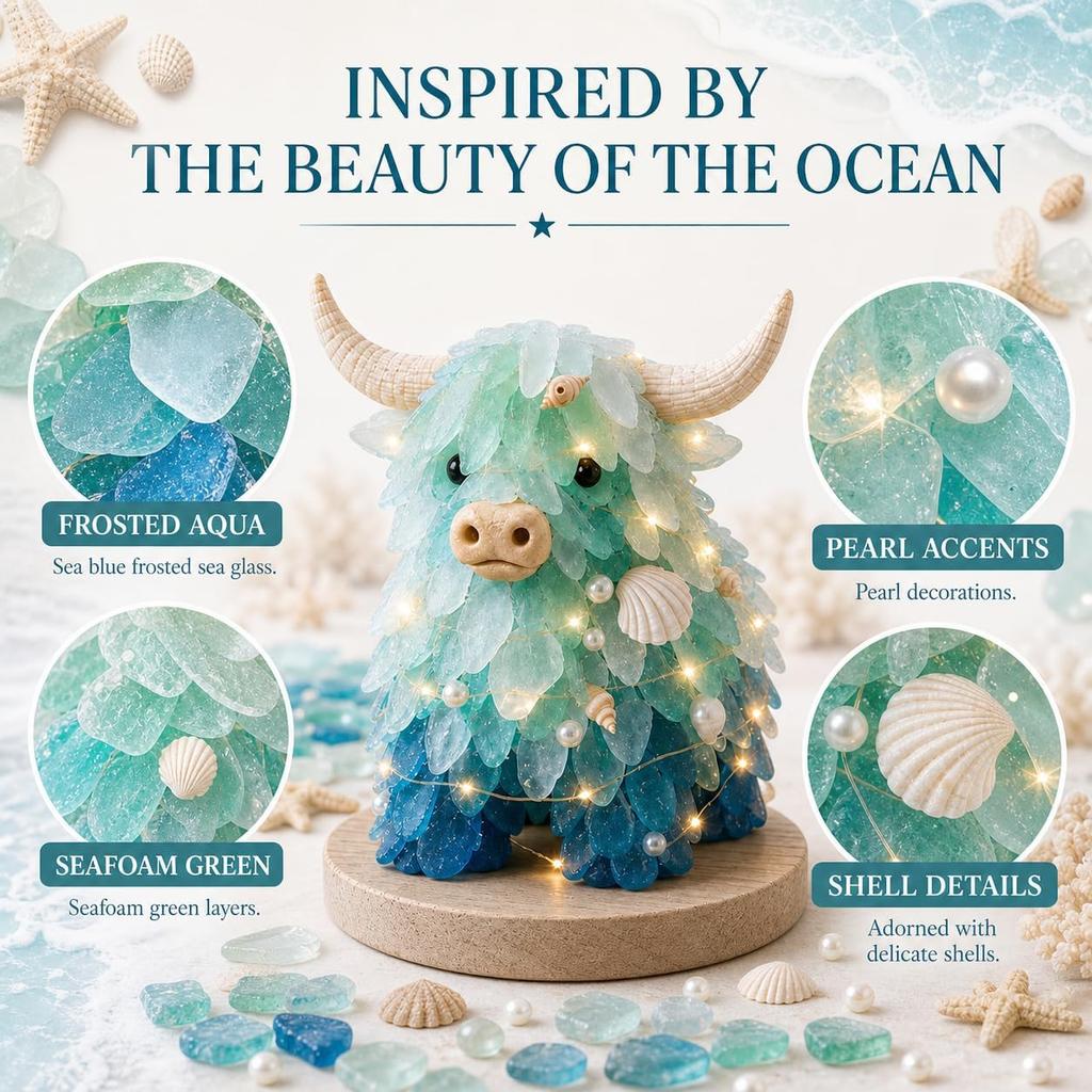 Sea Glass Christmas Tree 3D Glowing Handmade Art Set Jellyfish