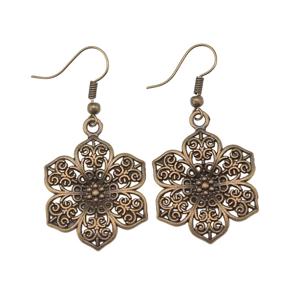 Circle Frame Flowers Dangle Earrings Romantic Floral Female Drop Jewelry