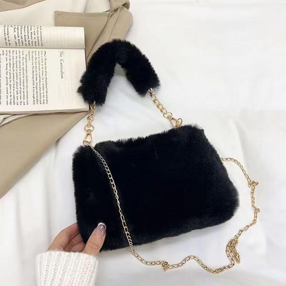 FASHION Women'S Shoulder Bags Bear Pattern Soft Plush Shopper Fashion Solid Colour Large Capacity Handbags Casual Simple Bag For Student