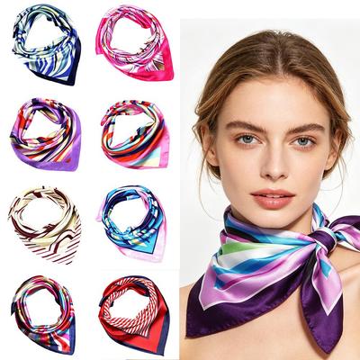60x60cm Geometric Stripe Print Satin Silk Scarf Multifunctional Square Neck Scarves for Women