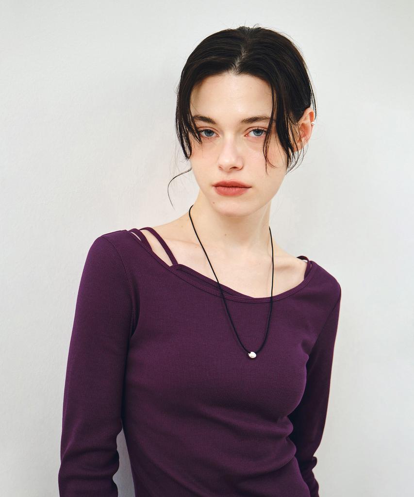 MONGDOL [Set] Boat Neck Layered Ribbed T-Shirt Violet Mdts087Violet