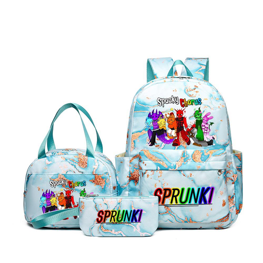 New Printed Rhythm Box Student School Bag Three-piece Casual Sprunki Backpack Crossbody Bag Pencil Bag D