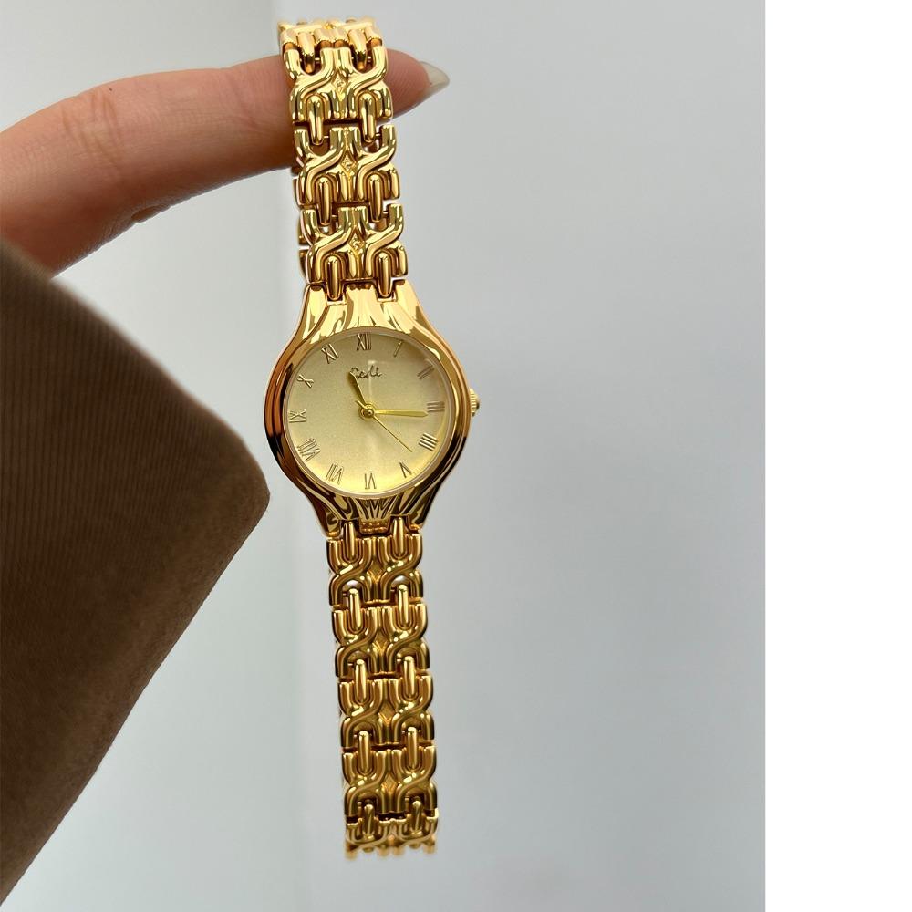 Gedi Elegant Ladies Quartz Wrist Watch Roman Numeral Dial Metal Link Bracelet Waterproof Daily Dress Watch