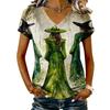 Women's V-Neck Short Sleeve Halloween Print T-Shirt Casual Pullover Top