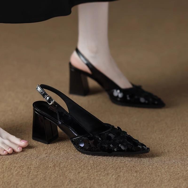 Fashion Women High Heel Shoes Pointed Toe Sandals Dress Slippers 2025 Summer Luxury Brand Party Chunky Shoes Mujer Slides Zapatos