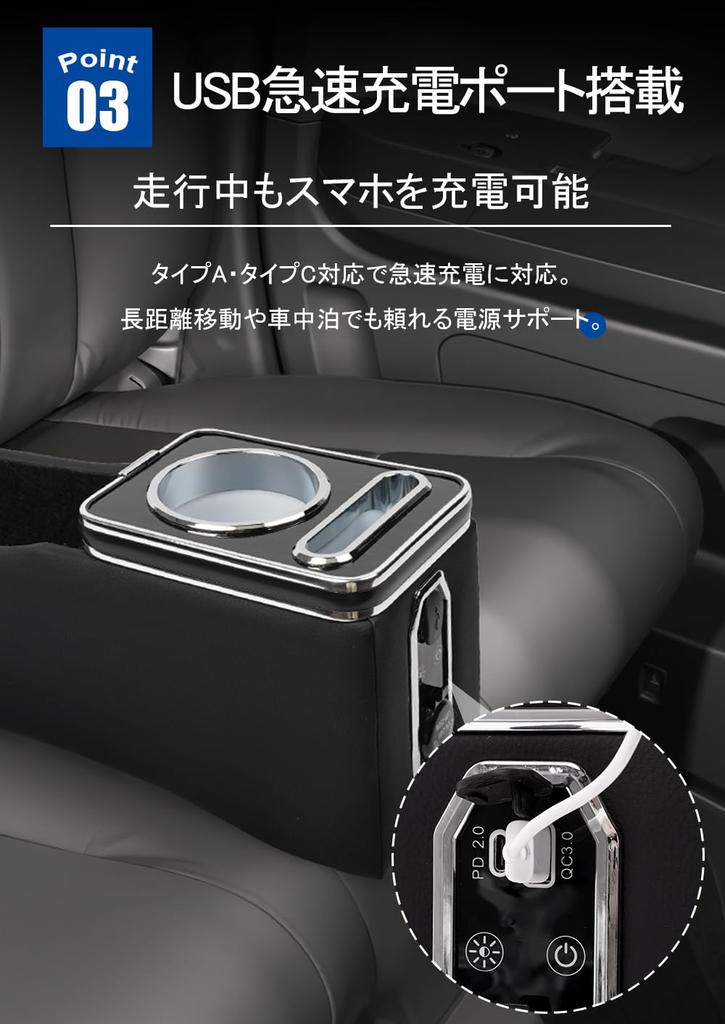 Custom JH3 JH4 Console Box with USB Fast Smartphone Cup Storage Acrylic Panel x PU Storage Accessory to Custom N-WGN/N-WGN 7-Color LED, Charging,