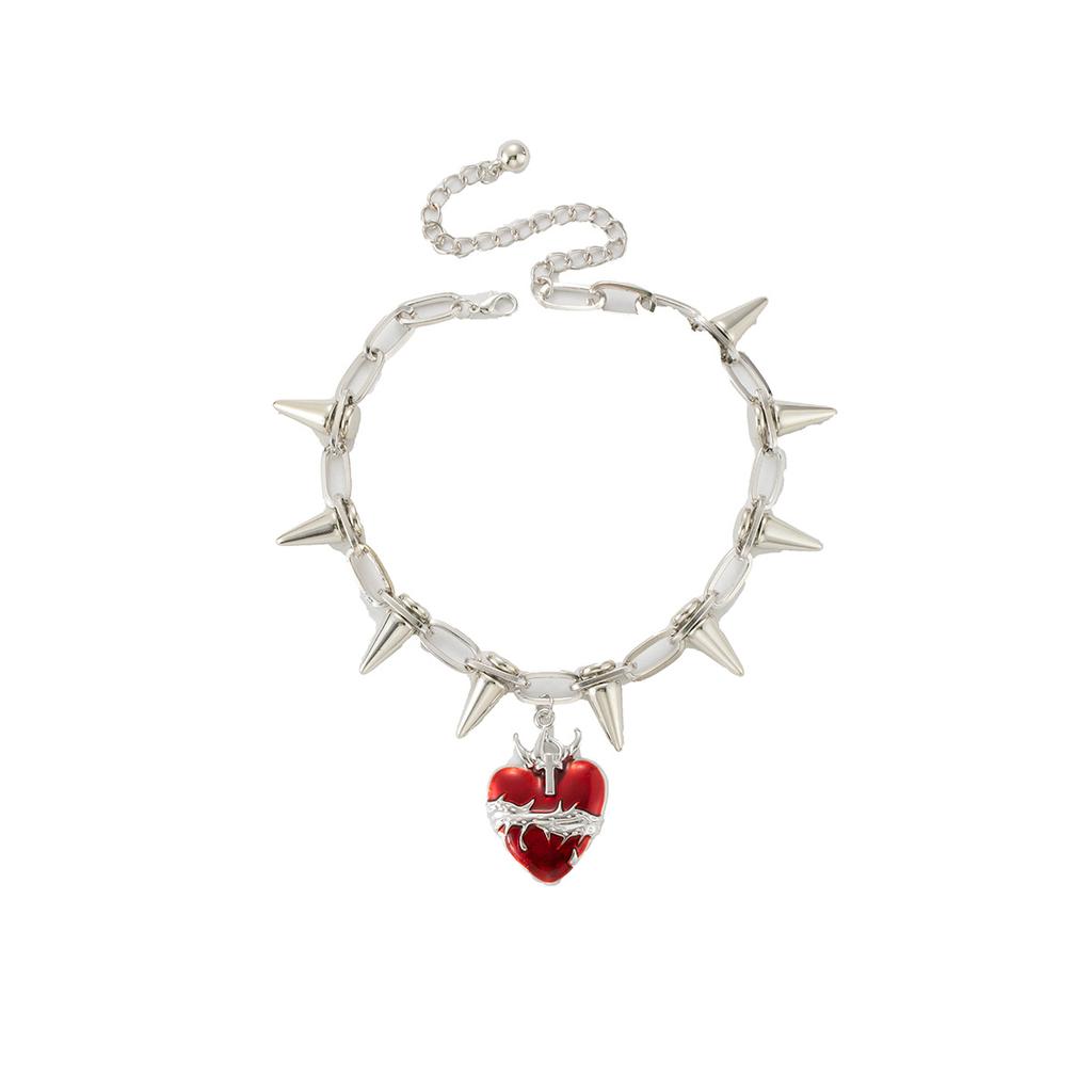 Dark Series Punk Style Metal Nails Collarbone Chain Red Thorns Love Niche Necklace Retro Personalized Item Decoration