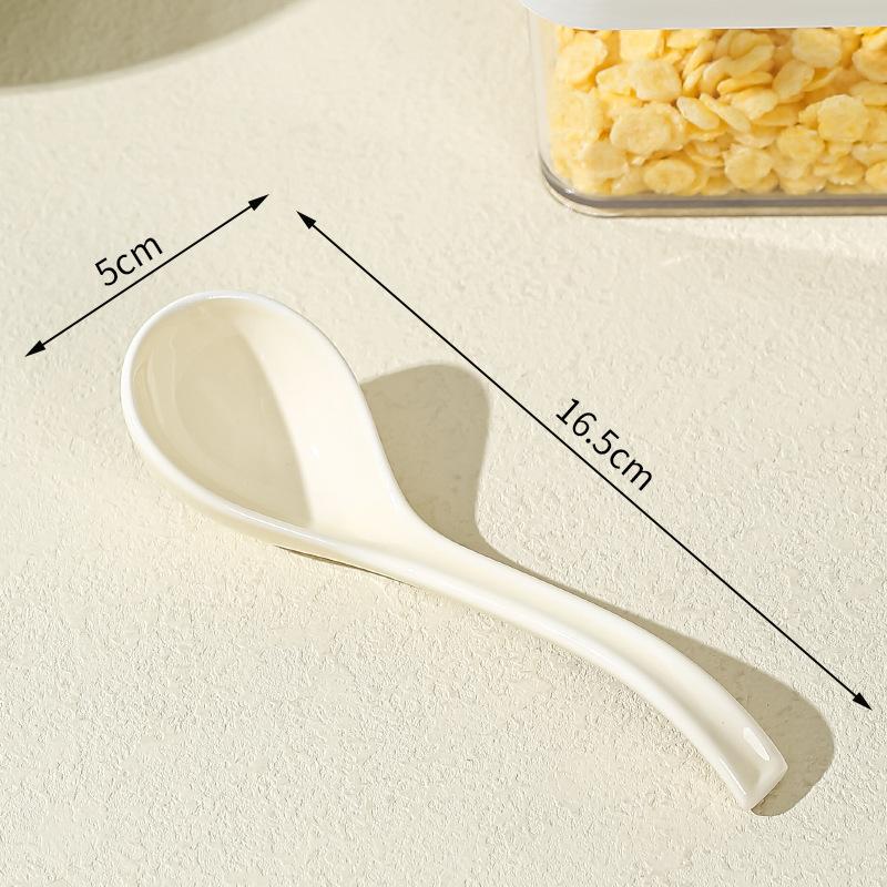 1-Piece Asian Soup Spoon, Ceramic Chinese Style Spoons Ramen Spoon Retro Porcelain Spoon, 6.5 inches