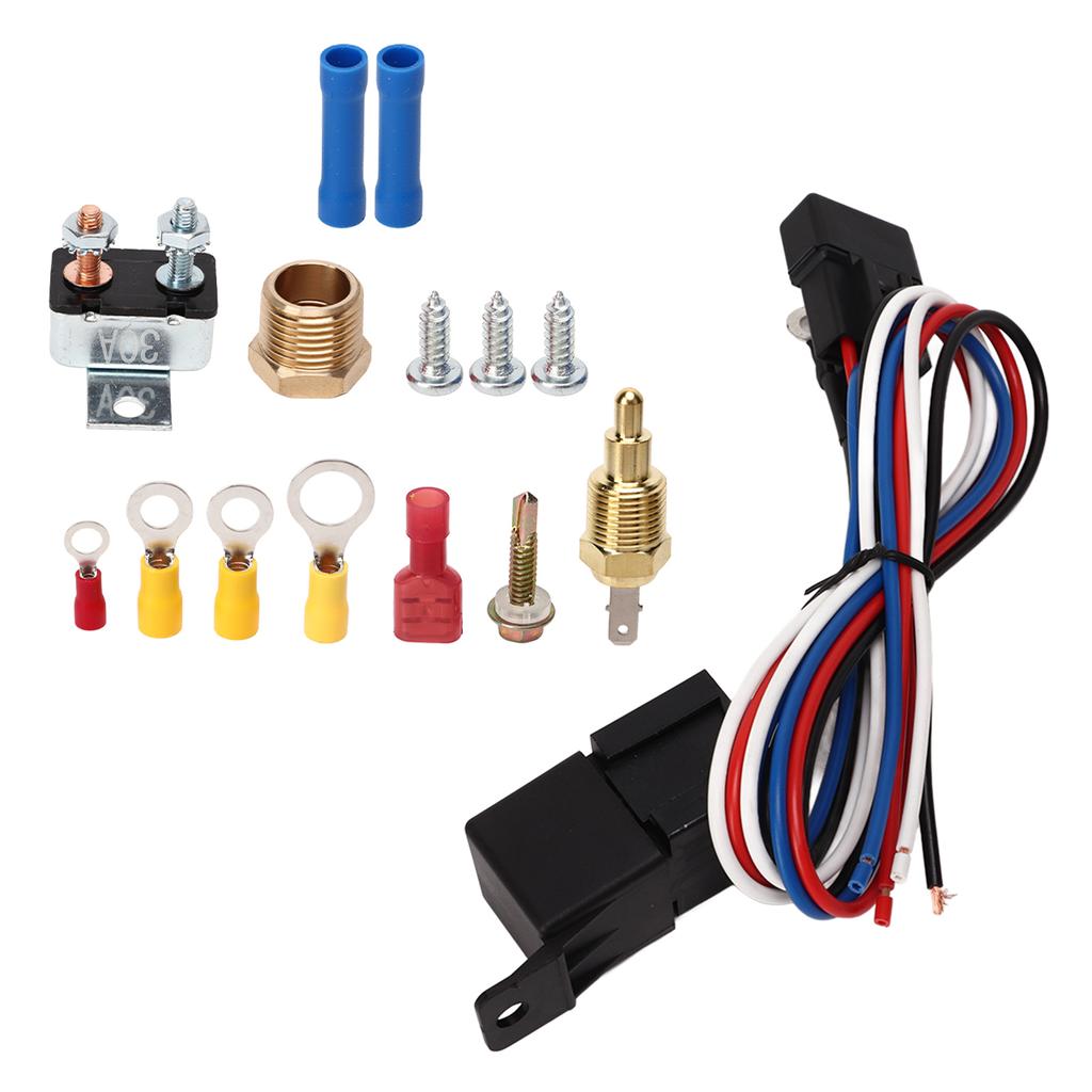 12V Electric Radiator Fan Thermostat Control Relay Wire Kit Complete for Cars Trucks Buses