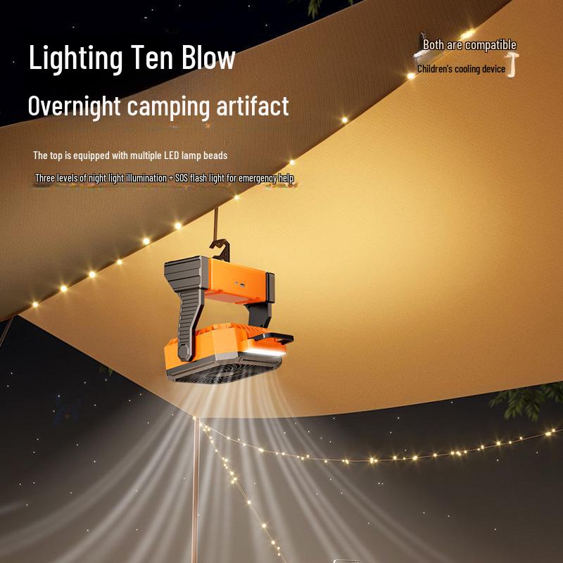 USB Rechargeable Portable Desktop Outdoor Fan with Strong Wind, Remote Control, Lighting, and Oscillating Head for Camping