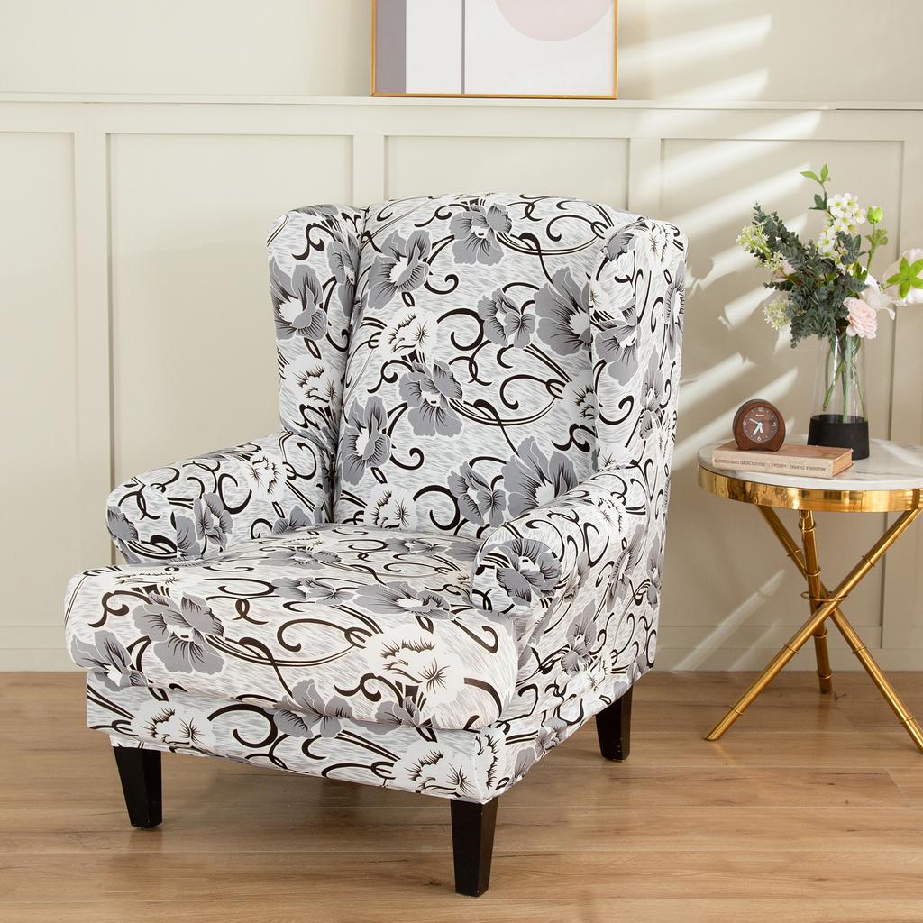 Stretch Spandex Wing Chair Cover Elastic Relax Armchair Slipcovers Wingback Sofa Protector with Seat Cushion Cover Home Decor