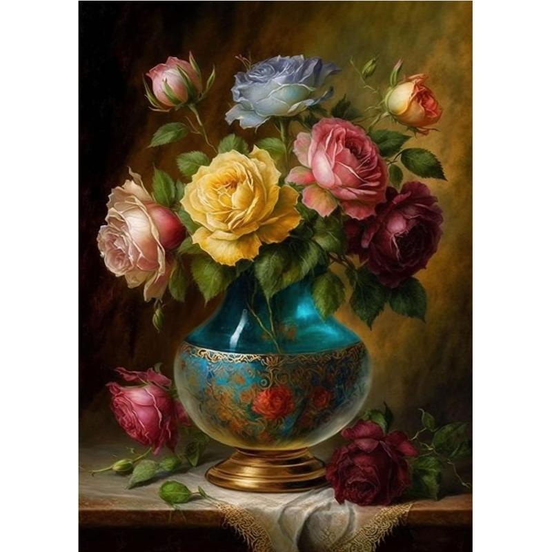 Scandinavian Bright Still Life with Flowers, Floral Art, Poster, Canvas, Painting, Abstract Vintage Wall Art for the Living Room