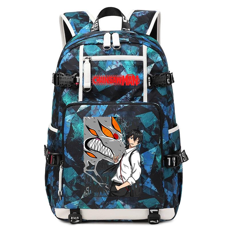 Zaino da Studente con Stampa Anime Motosega Grande Capacità Borsa Scolastica Casual per Bambini Adolescenti