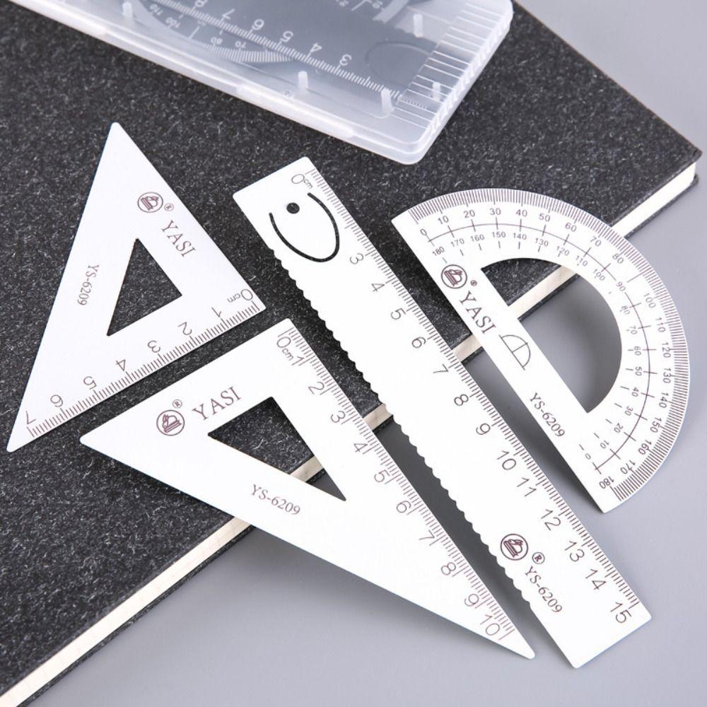 4Pcs/Set Aluminum Alloy Math Geometry Tool Students Supplies Protractor Drawing Tools  Child