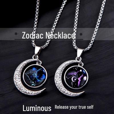 Κολιέ με Φωτεινό στο Σκοτάδι Ζωδιακό Μενταγιόν - Ρετρό, Unisex, Μοντέρνο και Προσωποποιημένο.