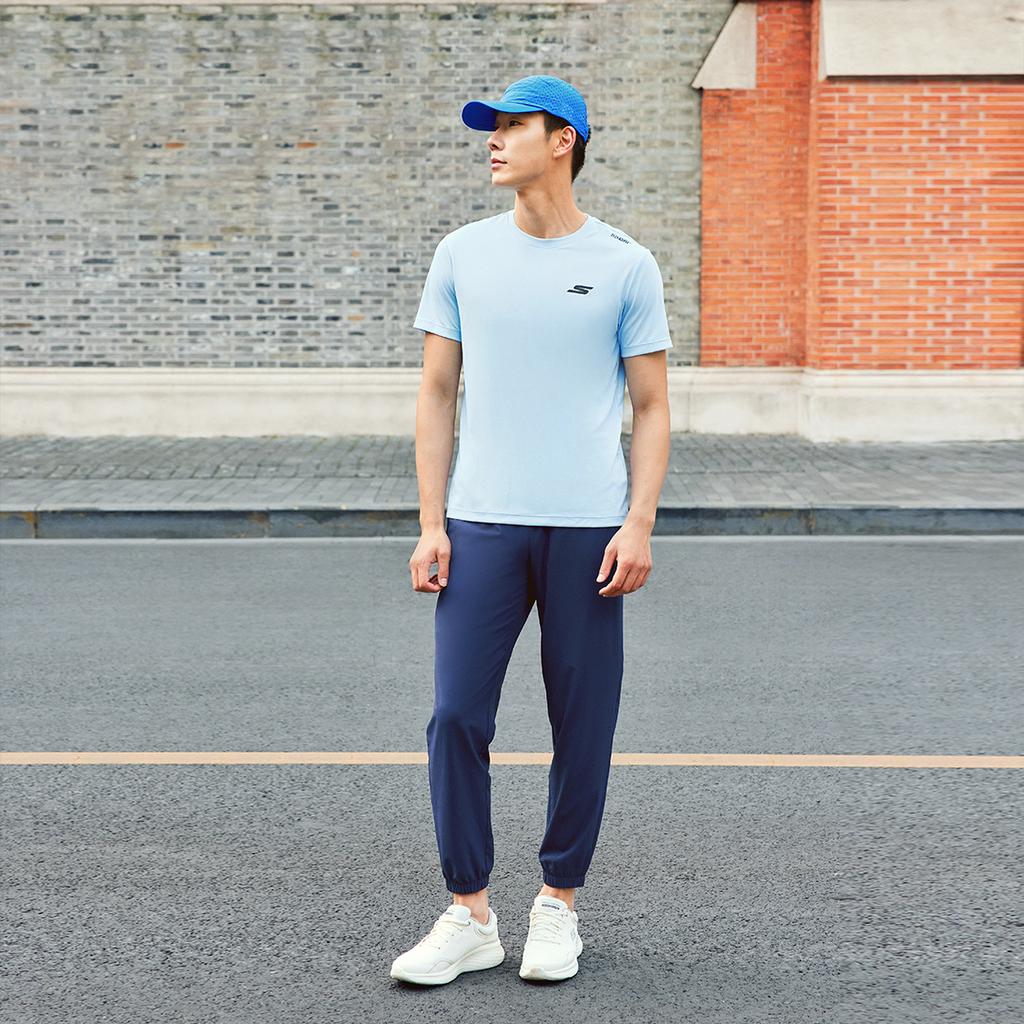 Skechers Ice Skin Quick-Dry Pants Solid Color Mid-Rise Breathable Quick-Dry Tapered Knit Sports Pants Men Pants Navy-Blue P224M106-02MZ