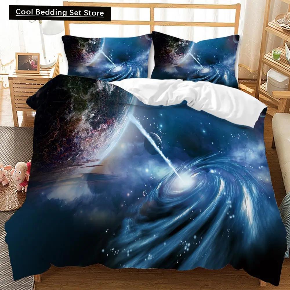 Housse de Couette Univers Ensemble de Literie Espace Extérieur Galaxie Twin Polyester Housse de Couette Système Solaire Planètes Univers Queen King Size