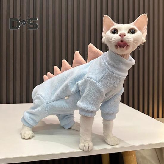 Dinosaur Cat Clothes Winter Sphynx Cat Pajamas Costume Soft Fleece Warm Cat Jacket for Indoor Hairless Cats