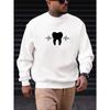 Men's Casual Round-Neck Sweatshirt Featuring Teeth And Heartbeat Pattern.