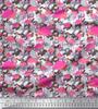 Soimoi Japan Crepe Satin Fabric Camouflage Texture & Flamingo Bird Printed Craft Fabric by the Metre 42 Inch
