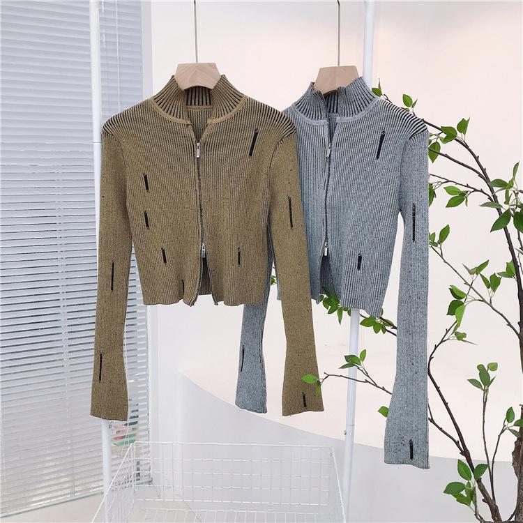 Vintage Zipper Strickjacke Frauen Y2k Ästhetischen Grunge Pullover Jacken Weibliche Harajuku Dünne Gestrickte Mäntel Femme C-246