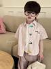 Available: Large & Small Summer Boys' Striped Cartoon Shirt - Short Sleeve Turn-Down Collar Korean Style.