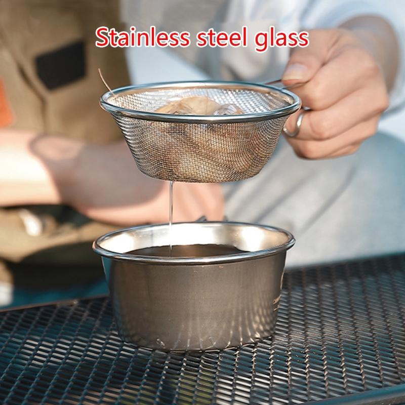 Stainless Steel Colander Stainless Steel Mesh Strainer Camping Supplies for Outdoor Camping Fishing Cooking Tool