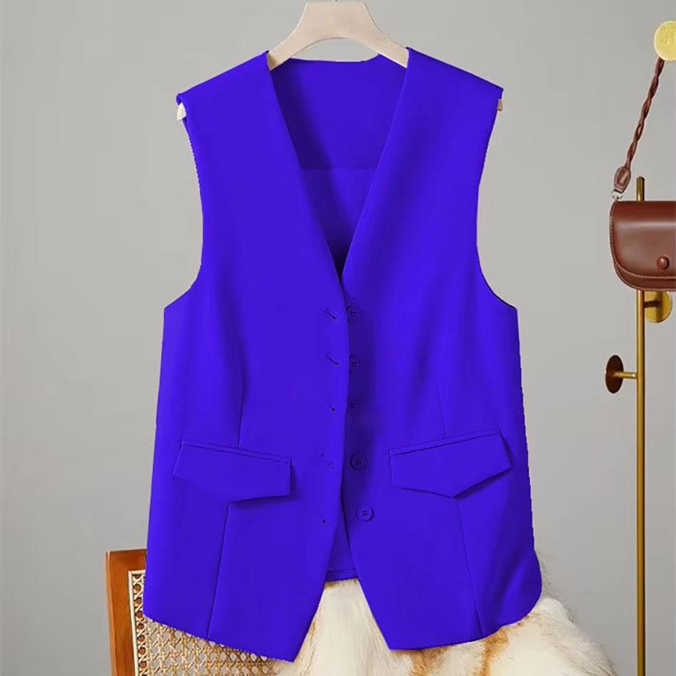 Women Solid Color Single-breasted Suit Vest Elegant Women's V Neck Business Vest Sleeveless Waistcoat for Office Commute Style