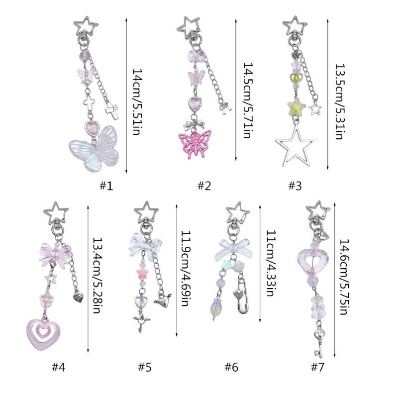 Butterfly Beaded Phone Lanyard Bowknot Pendant Wrist Strap Detachable Phone Chains Keyring Portable Accessory for Women