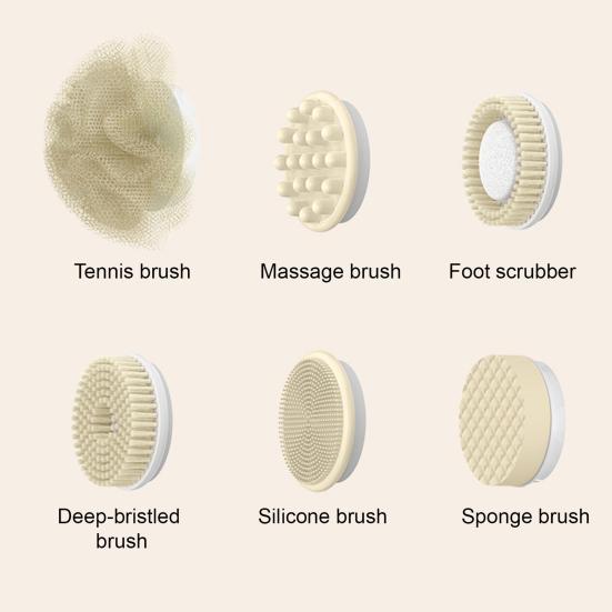 Electric Back Scrubber with 6 Brush Heads Waterproof 360 Degrees Rotation Long Handle Shower Brush Rechargeable Bath Tool for Exfoliation Massage