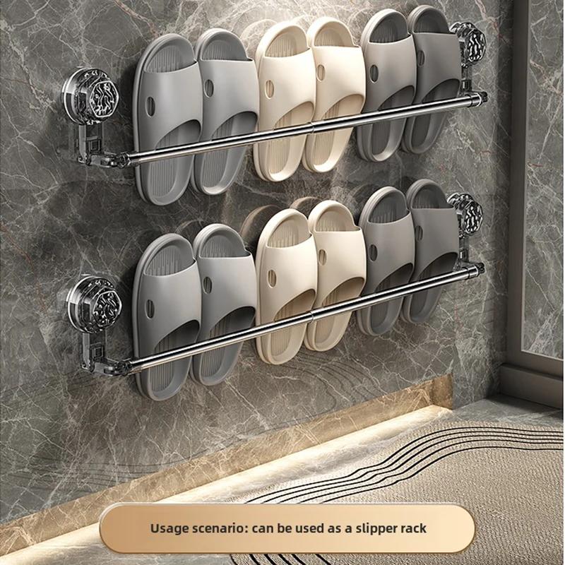 Suction Cup Wall Towel Rack No Drilling Single Rod Retractable Towel Rack Self-adhesive Storage Rack Kitchen Bathroom Accessorie